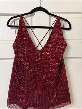Express Red Sequin V-Neck Mini Dress